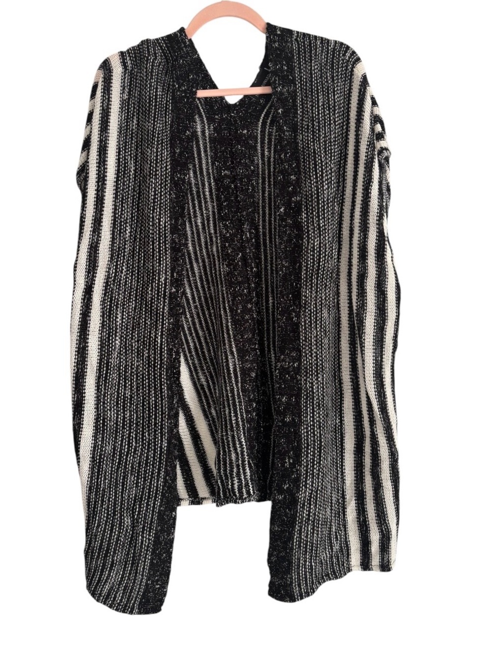 Nina Leonard Striped Open-Front Black and White Women's Sweater Cardigan